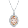 18ct White Gold Oval Morganite & Diamond Double Halo Pendant