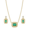 18ct Yellow Gold Emerald And Diamond Cluster Pendant & Earring Set