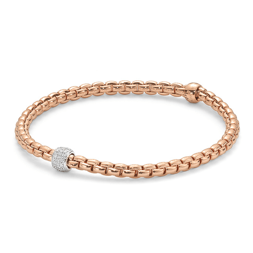 FOPE Eka 18ct Rose Gold Bracelet With Pave Diamond Set Rondel - Berry's Jewellers