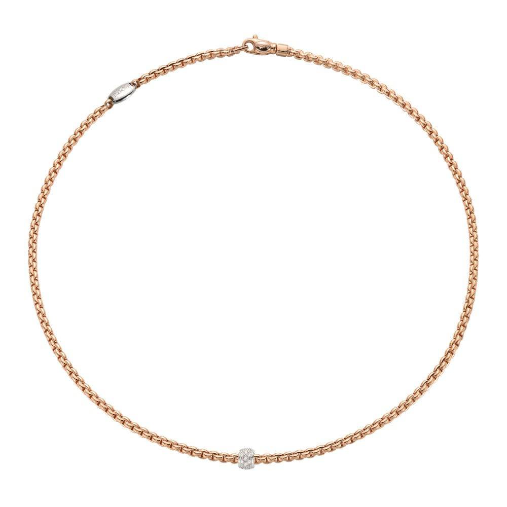 FOPE Eka 18ct Rose Gold Slim Collarette With White Gold Diamond Set Rondel - Berry's Jewellers