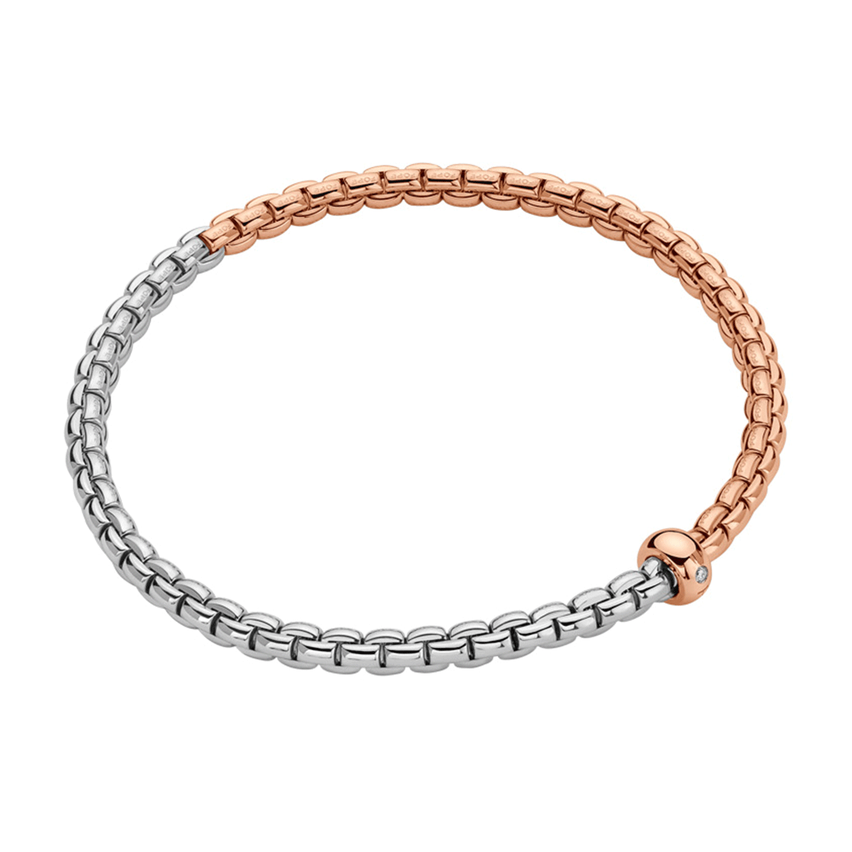 Eka 18ct Rose & White Gold Bracelet With Single Diamond Rondel