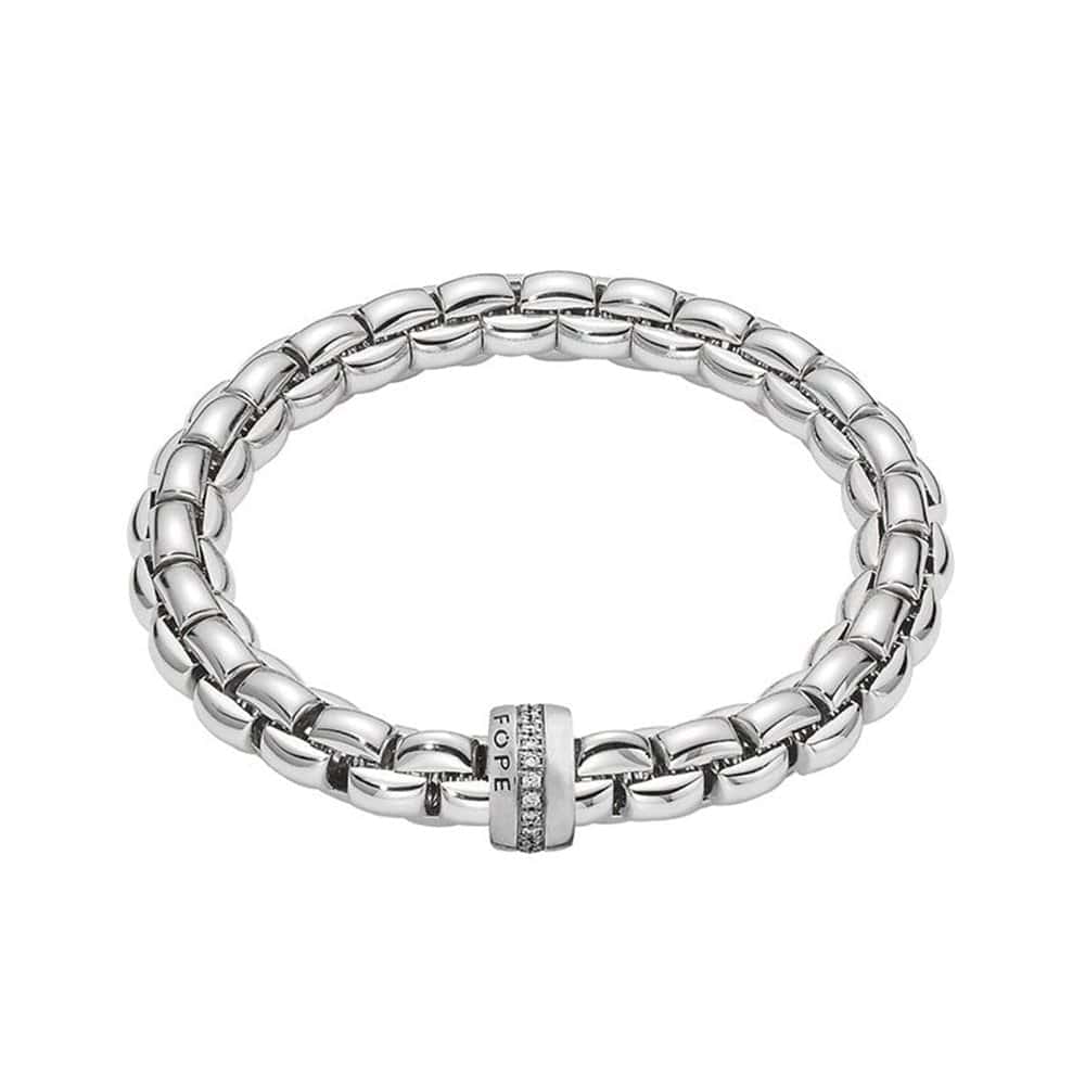 FOPE Eka 18ct White Gold Bracelet With Single Diamond Set Rondel - Berry's Jewellers