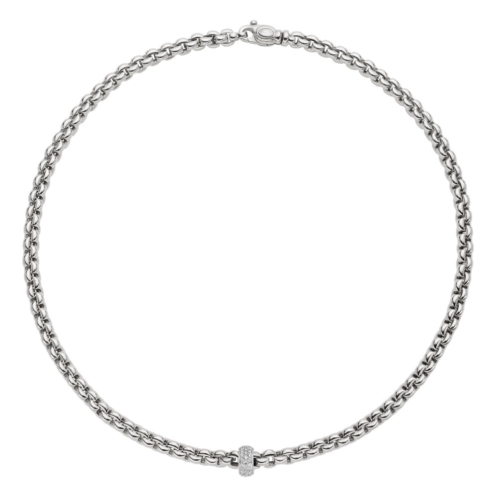 FOPE Eka 18ct White Gold Necklace With Single Diamond Set Rondel - Berry's Jewellers