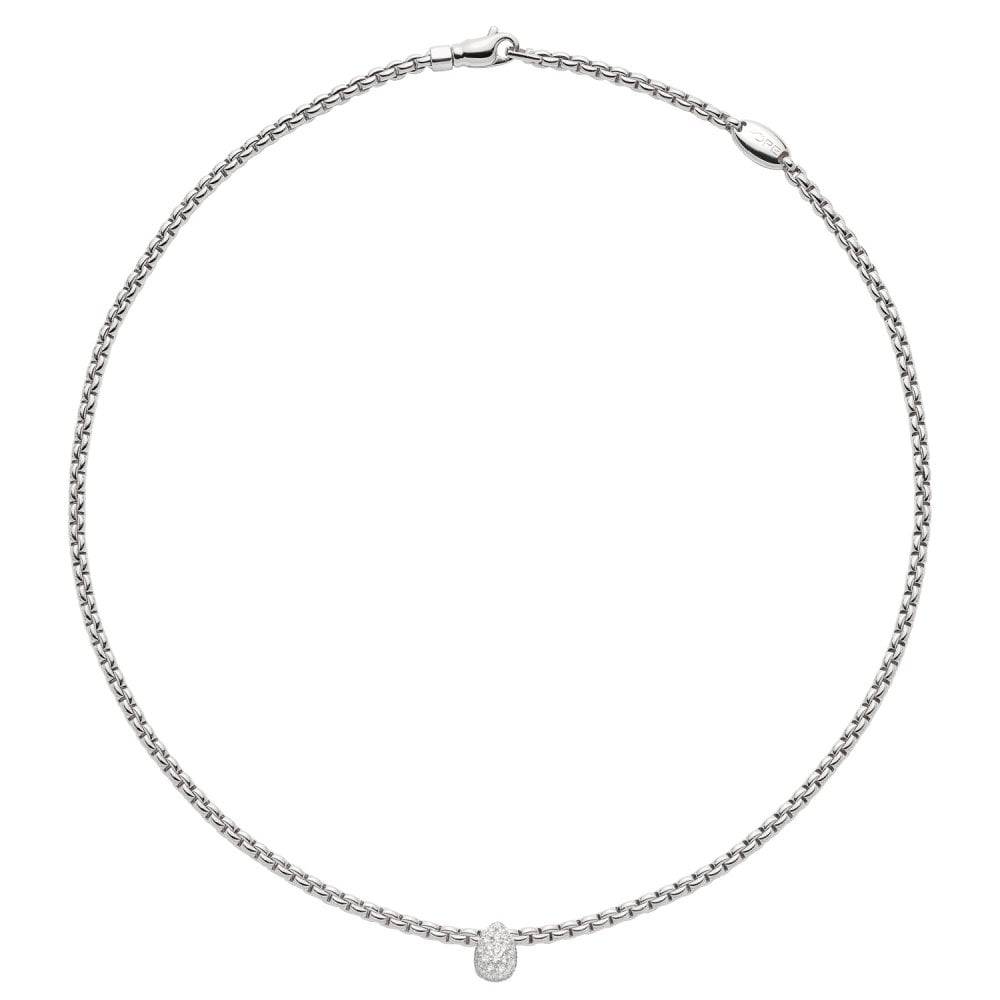 FOPE Eka 18ct White Gold Necklet with Diamond Set Teardrop Pendant - Berry's Jewellers