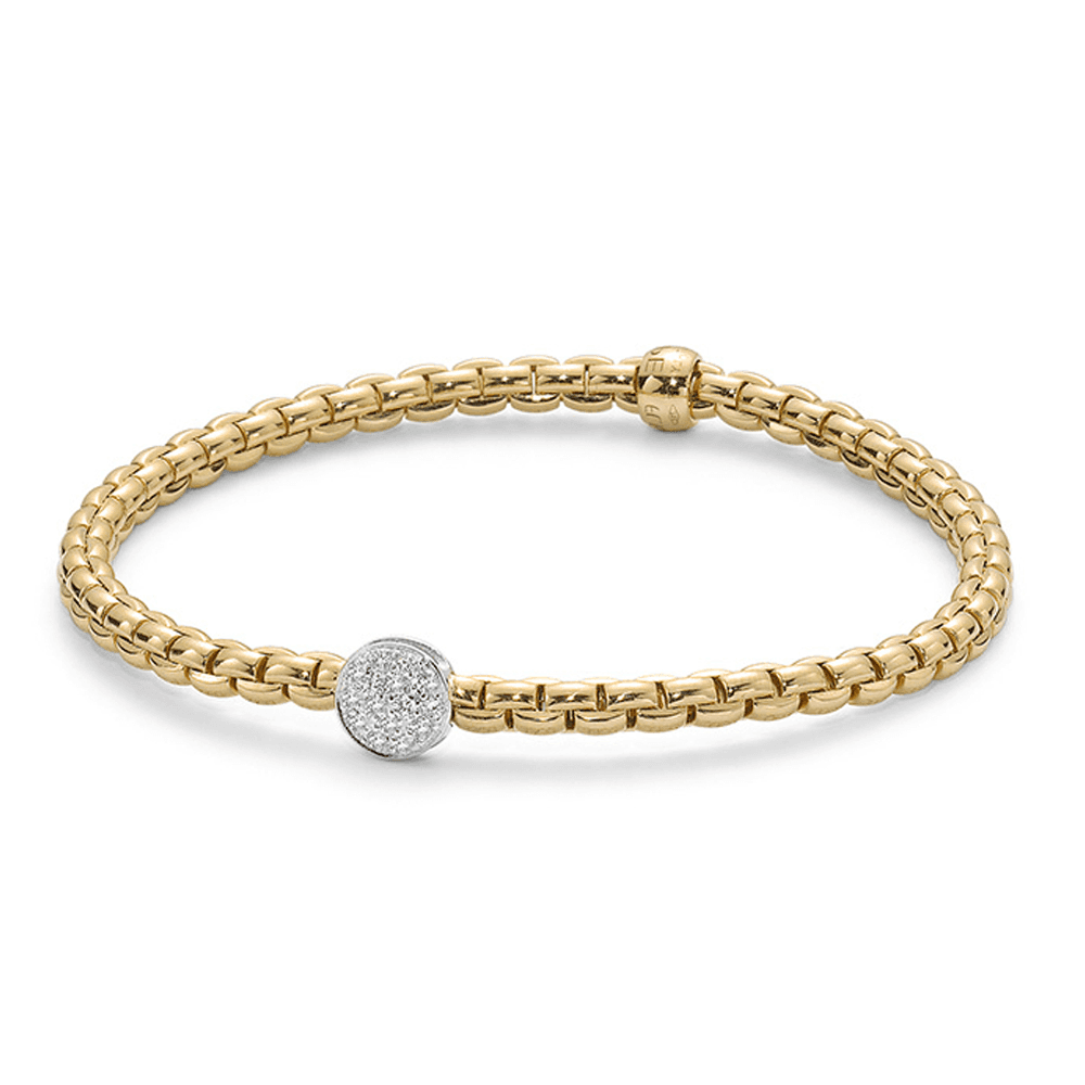 FOPE Eka 18ct Yellow Gold Bracelet With Pave Set Diamond Disc - Berry's Jewellers