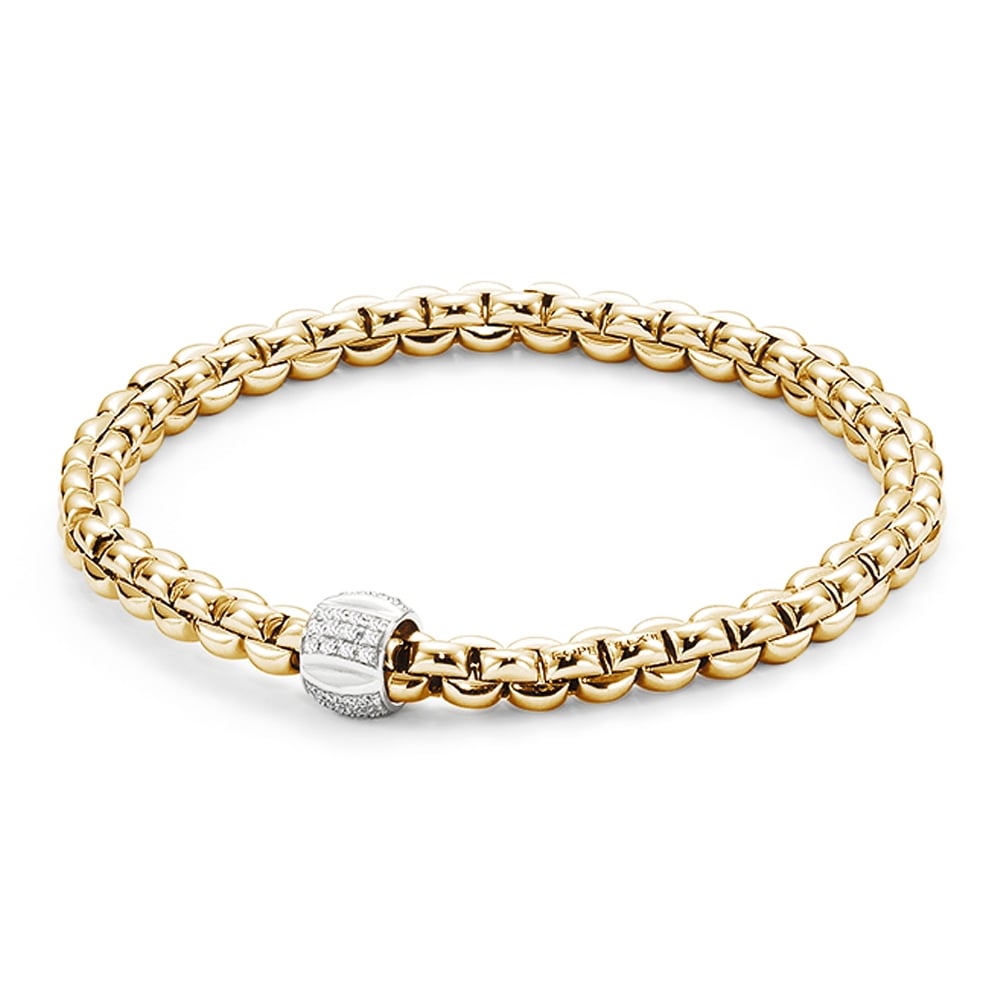 FOPE Eka 18ct Yellow Gold Bracelet With White Gold Pave Diamond Set Rondel - Berry's Jewellers