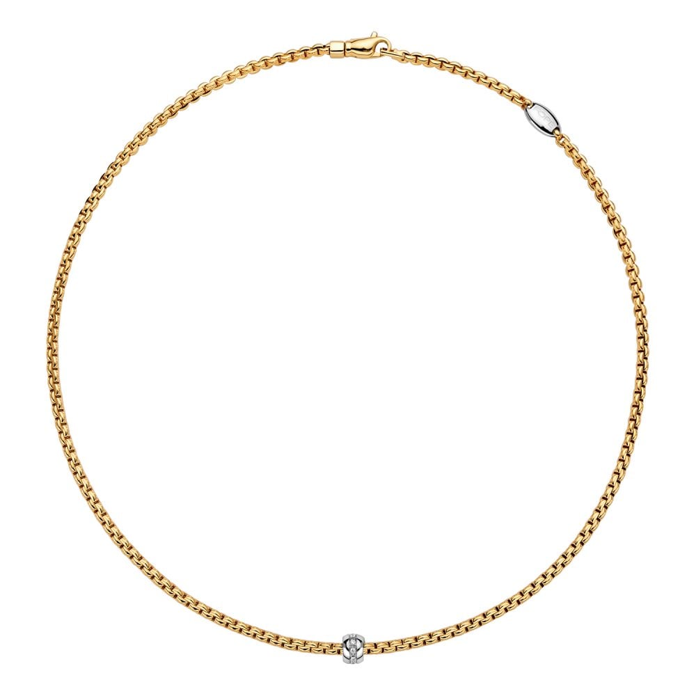 Eka 18ct Yellow Gold Necklace With White Gold Diamond Set Rondel