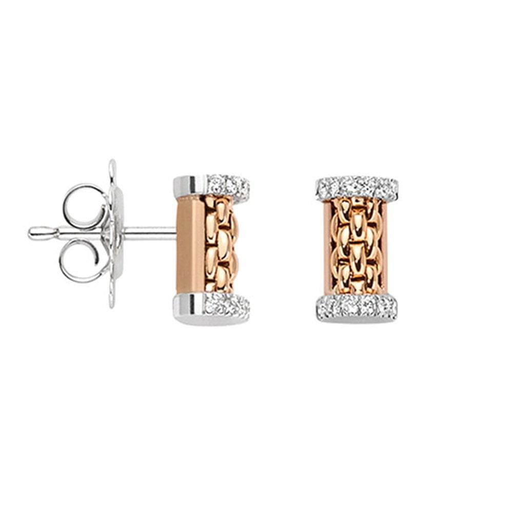 FOPE Essentials 18ct Rose Gold Diamond Set Bar Stud Earrings - Berry's Jewellers