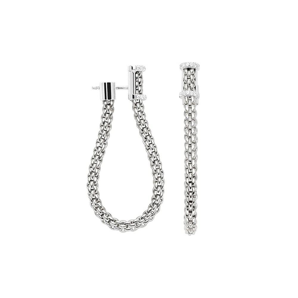 FOPE Essentials 18ct White Gold Diamond Set Drop Hoop Earrings - Berry's Jewellers