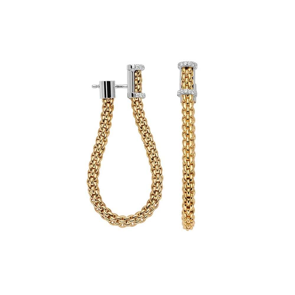 FOPE Essentials 18ct Yellow Gold Diamond Set Drop Hoop Earrings - Berry's Jewellers