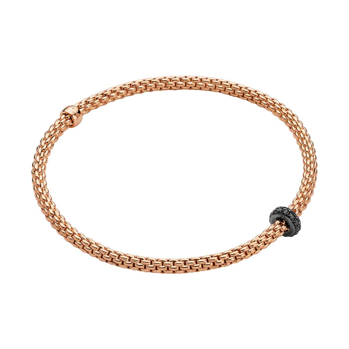 Flex'it 18ct Rose Gold Prima Bracelet With Pave Set Black Diamond Rondle