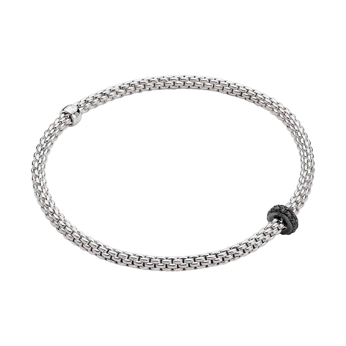 FOPE Flex'it Prima 18ct White Gold Bracelet With Pave Set Black Diamond Rondel - Berry's Jewellers