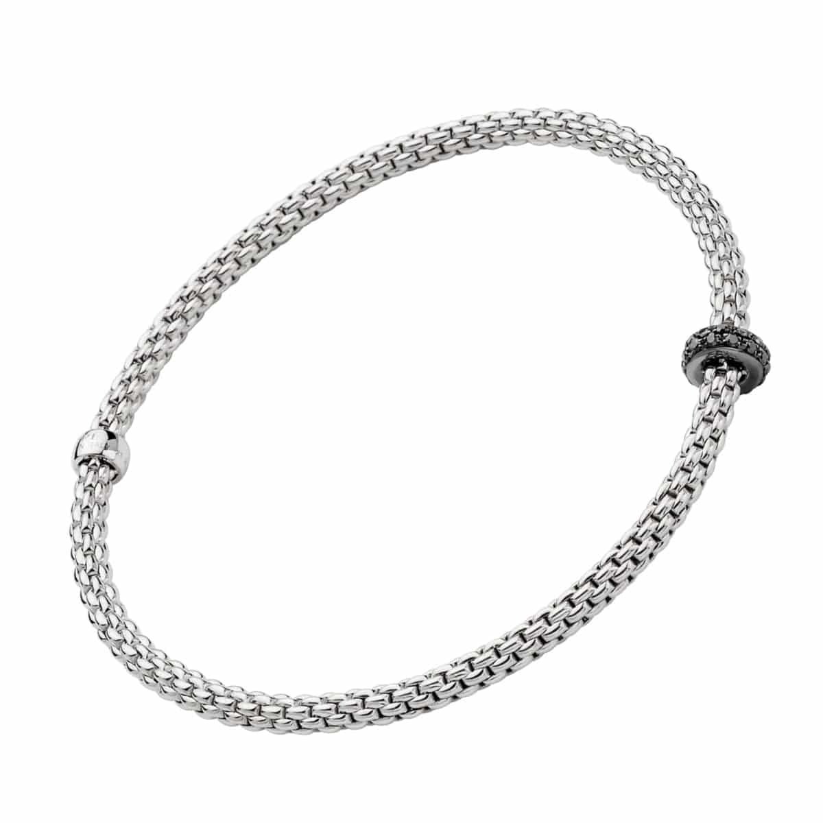 Flex'it Prima 18ct White Gold Bracelet With Pave Set Black Diamond Rondel