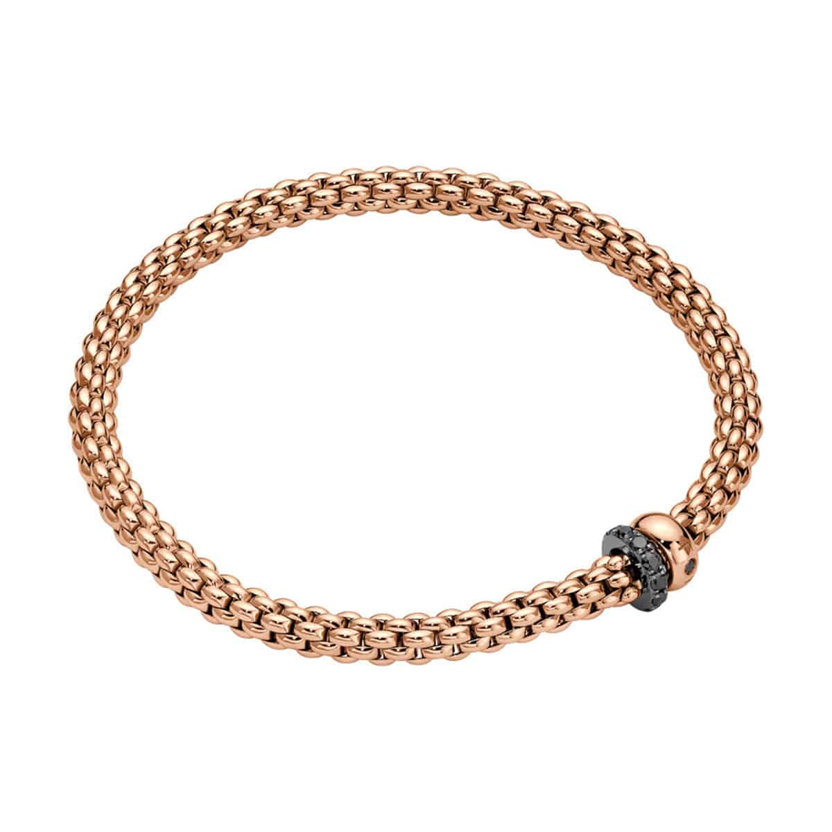 Flex'it Solo 18ct Rose Gold Bracelet With Black Diamond Set Rondles