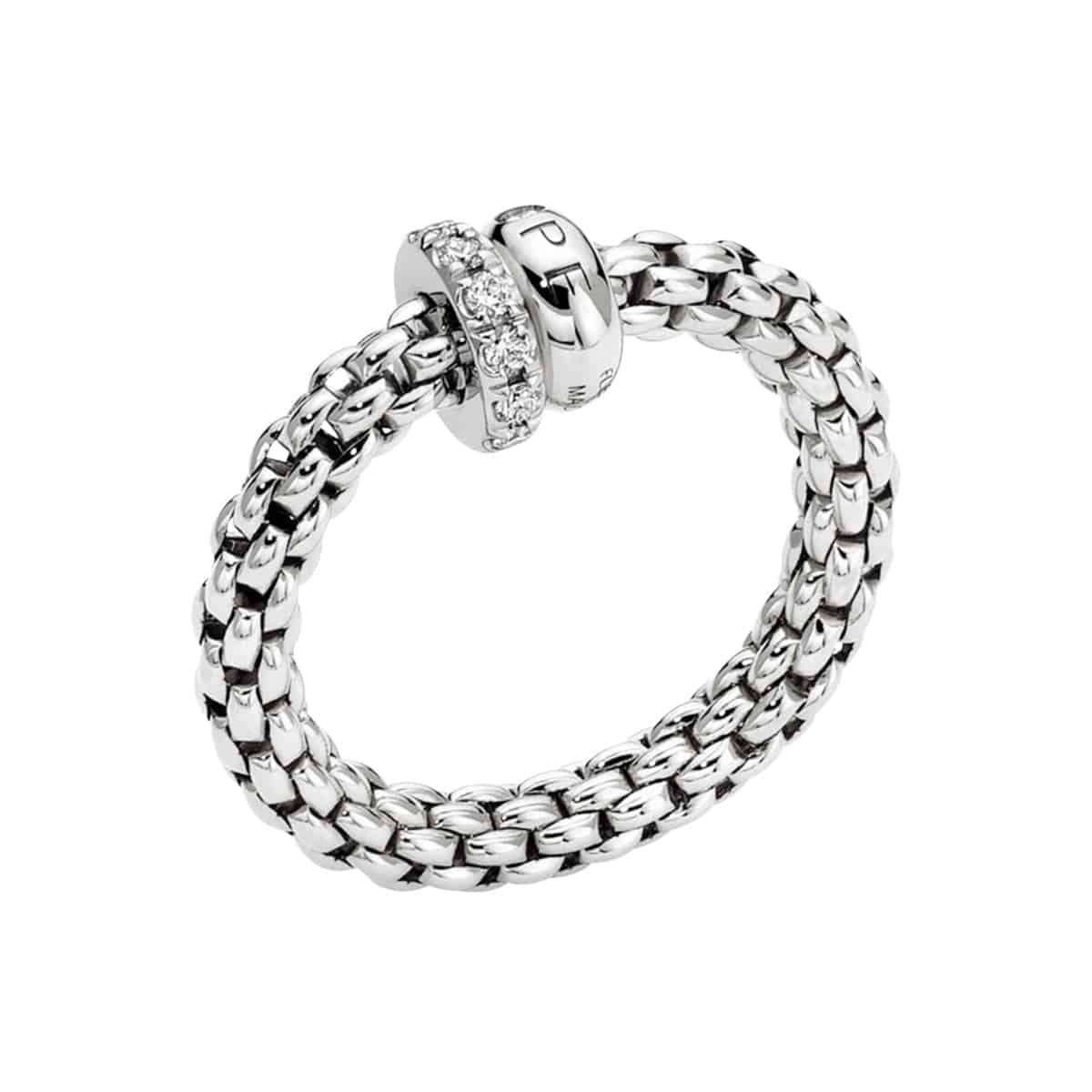 FOPE Flex'it Solo 18ct White Gold Ring With One Plain & One Diamond Set Rondel - Berry's Jewellers