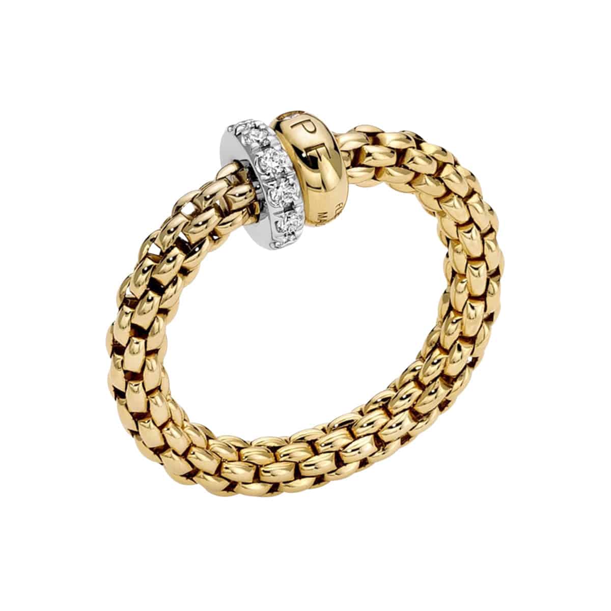 FOPE Flex'it Solo 18ct Yellow Gold Ring With One Plain & One Pave Set Diamond Rondel - Berry's Jewellers