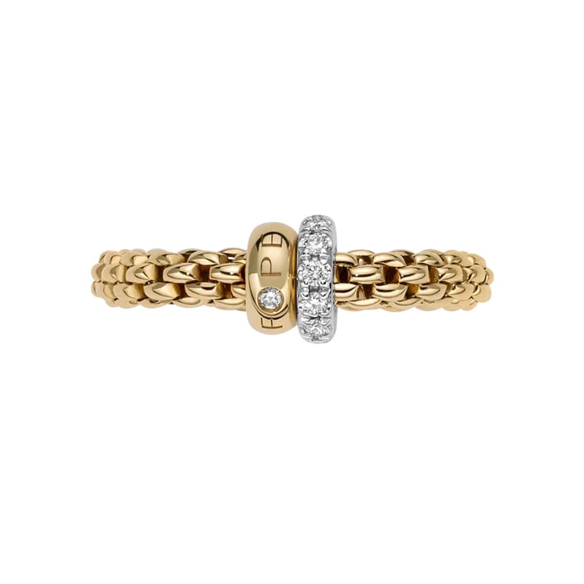 FOPE Flex'it Solo 18ct Yellow Gold Ring With One Plain & One Pave Set Diamond Rondel - Berry's Jewellers