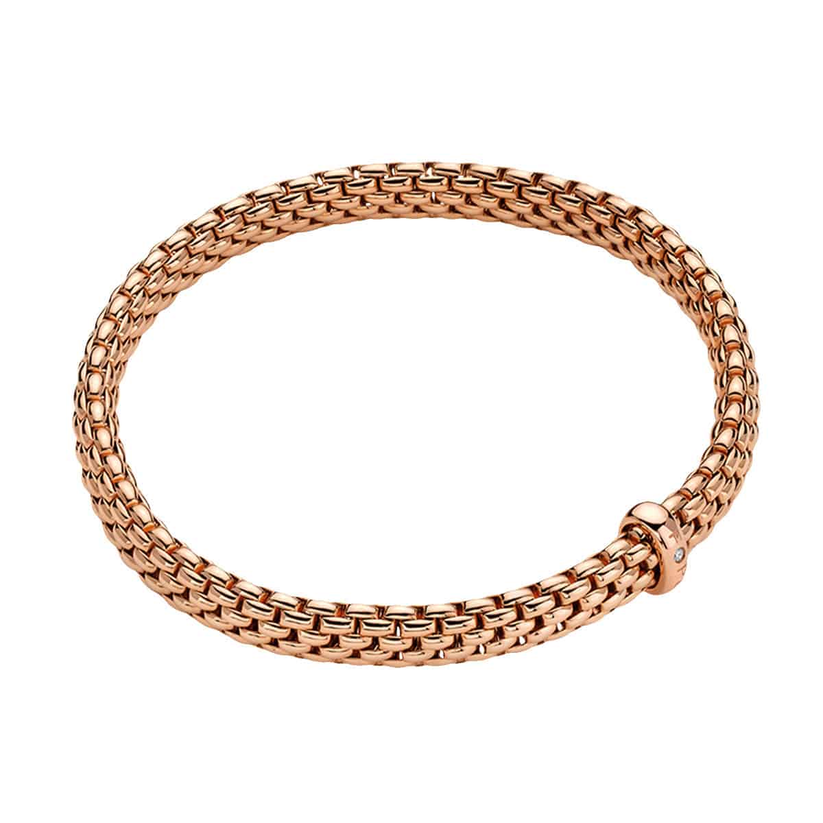 FOPE Flex'it Vendome 18ct Rose Gold Bracelet With Single Diamond Set Rondel - Berry's Jewellers