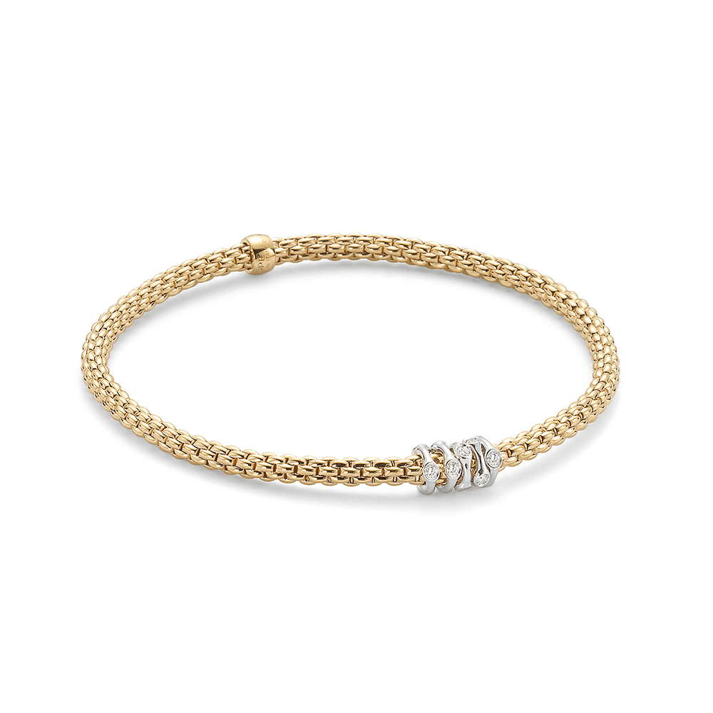 FOPE FOPE Prima 18ct Yellow Gold Bracelet With Five Diamond Set Rondels - Berry's Jewellers