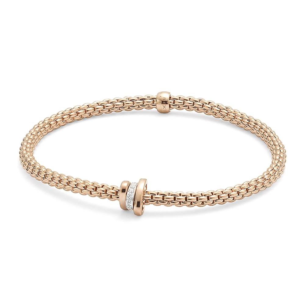 FOPE Prima 18ct Rose Gold Bracelet With Diamond Set And Plain Rondels - Berry's Jewellers