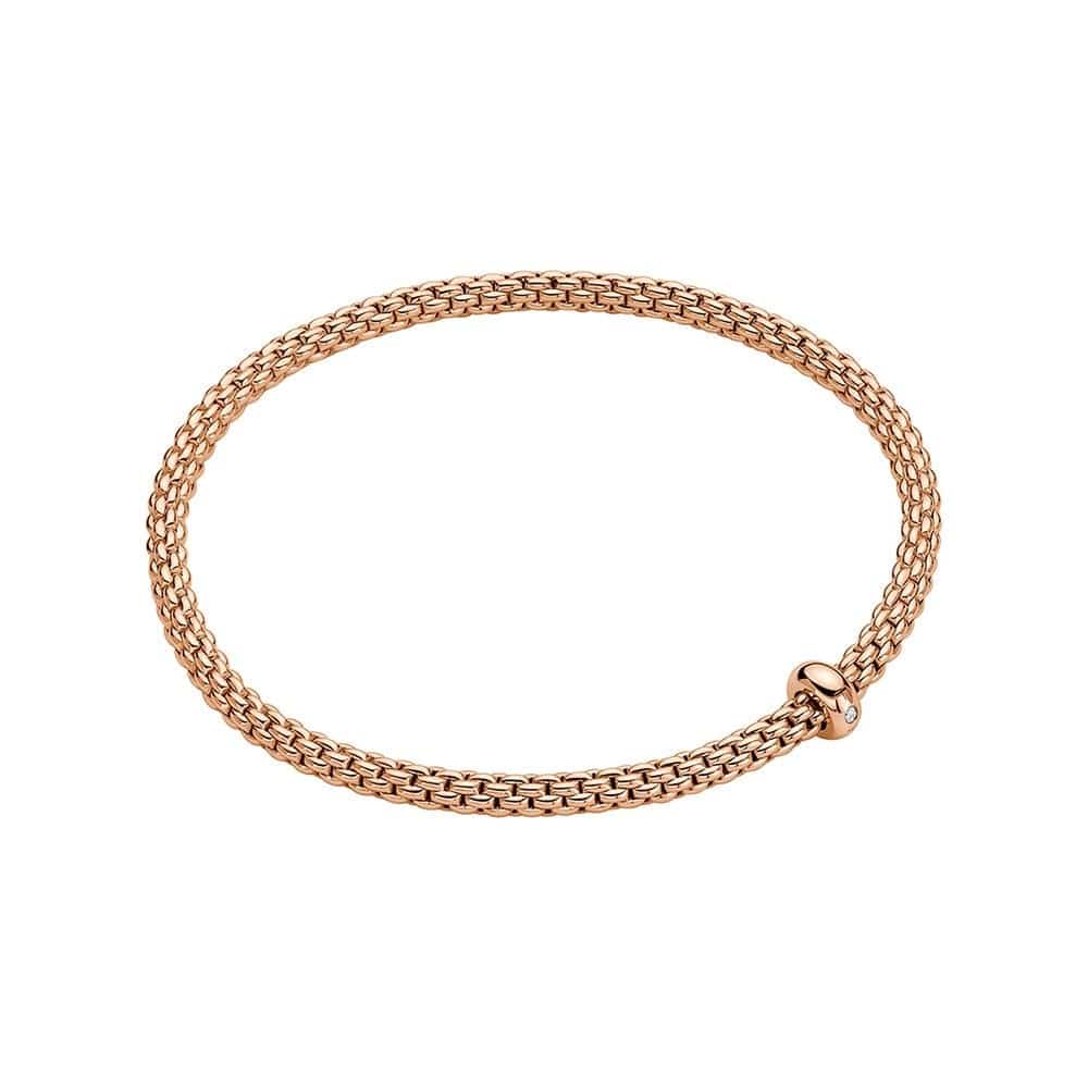 FOPE Prima 18ct Rose Gold Fine Link Single Diamond Set Bracelet - Berry's Jewellers