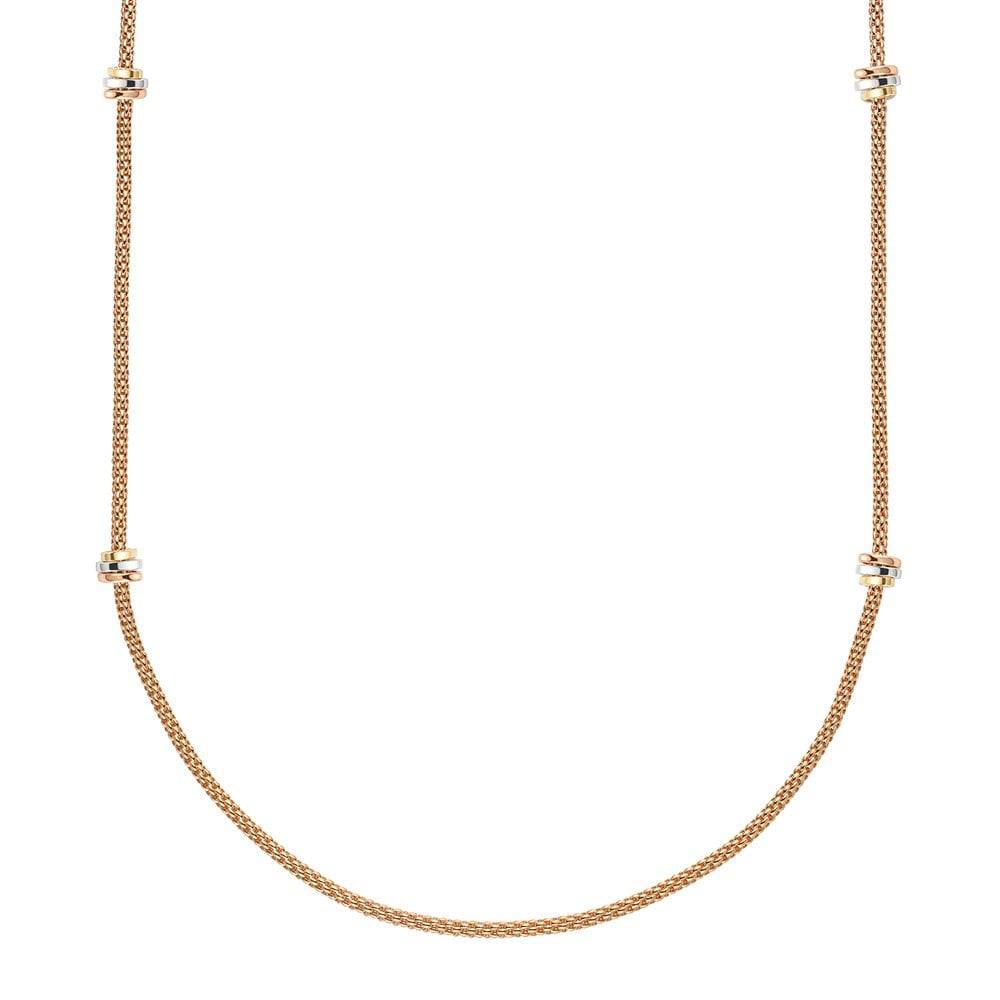 FOPE Prima 18ct Rose Gold Long Necklace With Multi-Tone Gold Rondels - Berry's Jewellers