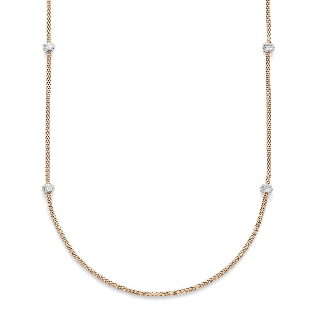 FOPE Prima 18ct Rose Gold Long Necklace With Pave Set Diamond Rondels - Berry's Jewellers