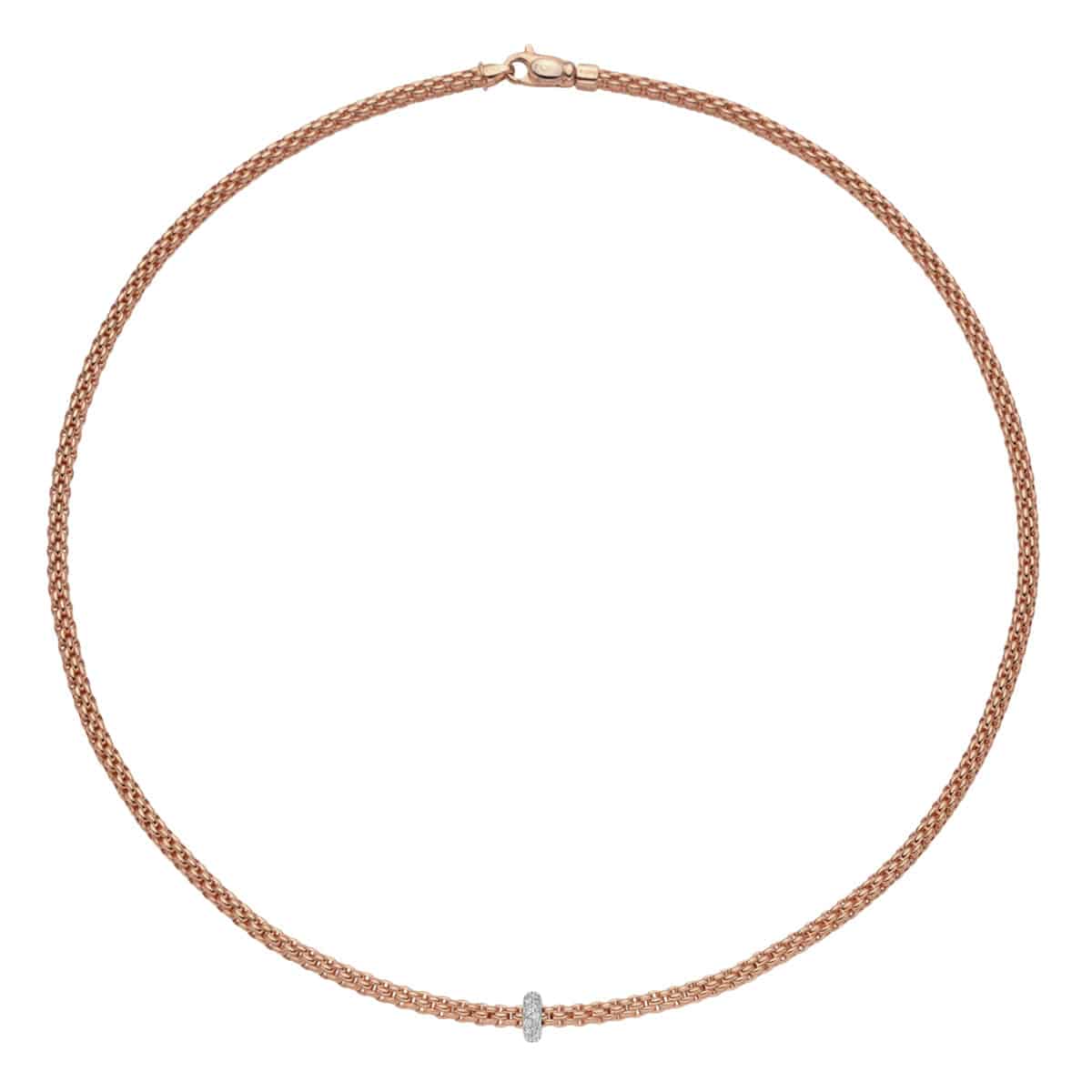 FOPE Prima 18ct Rose Gold Necklace With Diamond Set Rondel - Berry's Jewellers