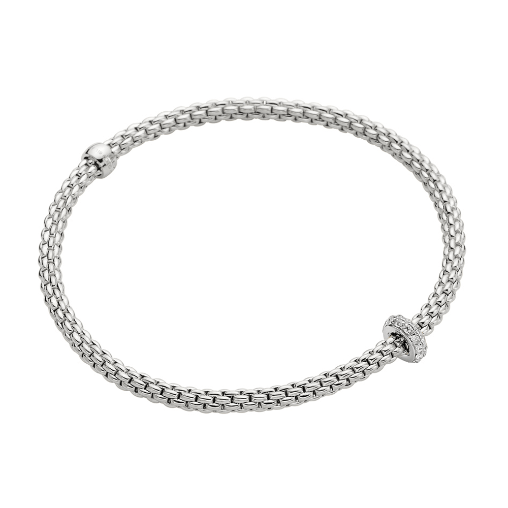 FOPE Prima 18ct White Gold Bracelet With Pave Diamond Set Rondel - Berry's Jewellers