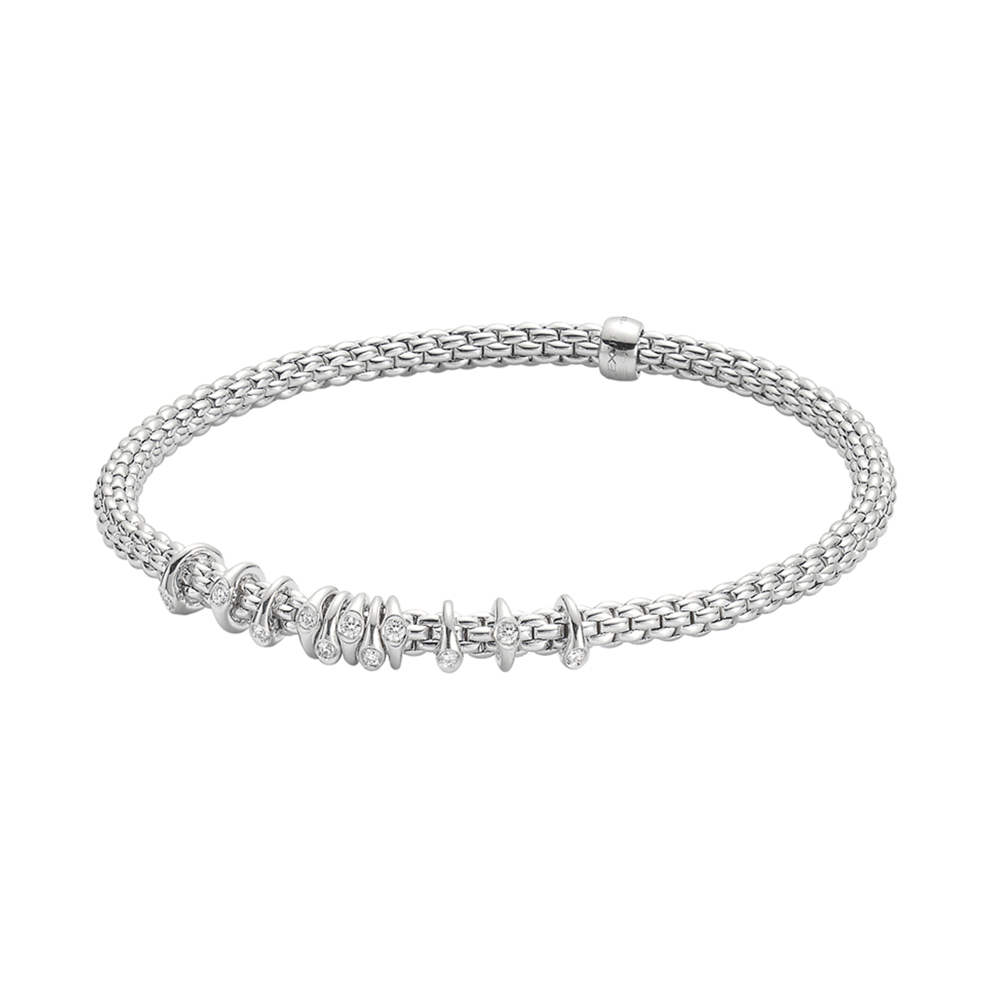 FOPE Prima 18ct White Gold Bracelet With Pave Diamond Set Rondels - Berry's Jewellers