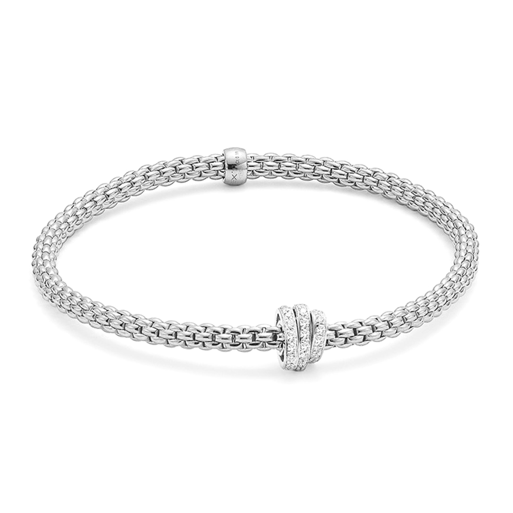 FOPE Prima 18ct White Gold Bracelet With Three Pave Set Diamond Rondels - Berry's Jewellers