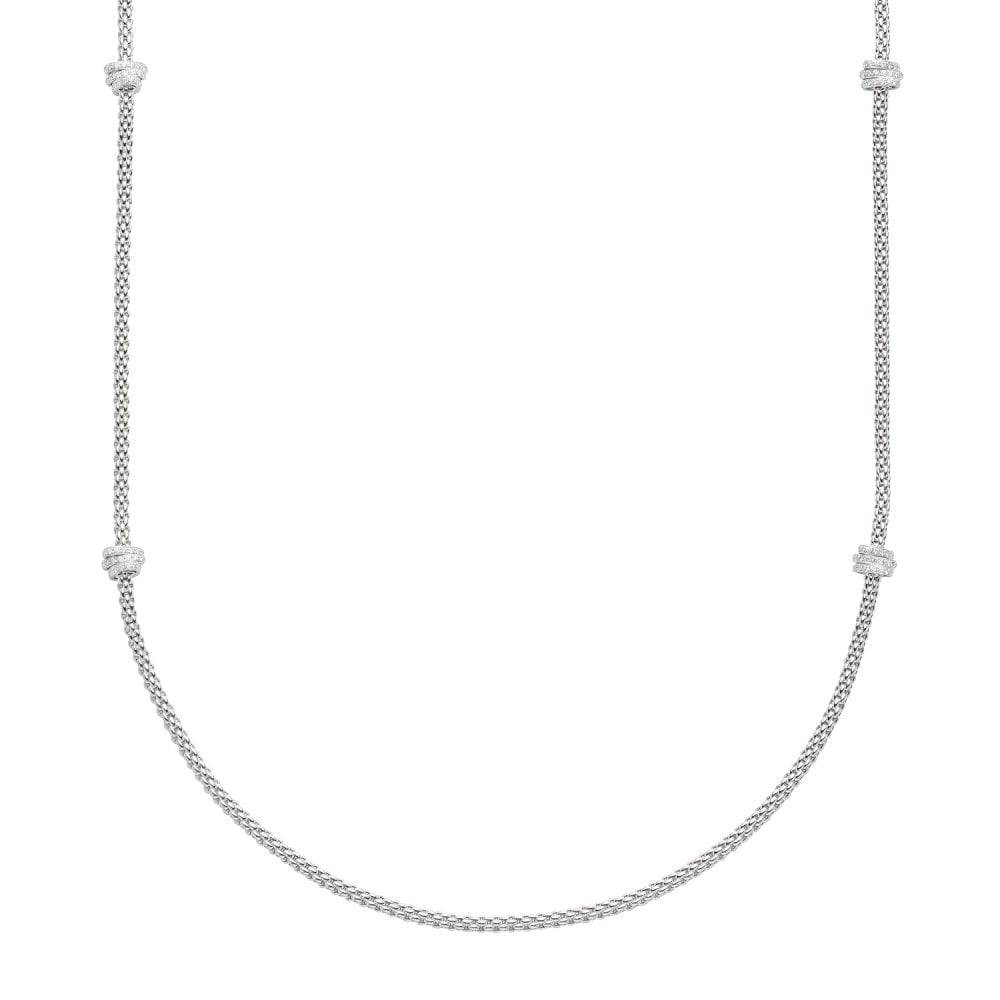 Prima 18ct White Gold Long Necklace With Pave Set Diamond Rondels