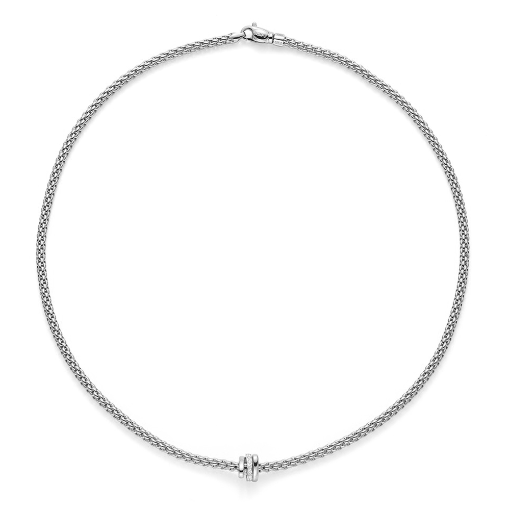 FOPE Prima 18ct White Gold Necklace With Diamond Set And Plain Rondels - Berry's Jewellers