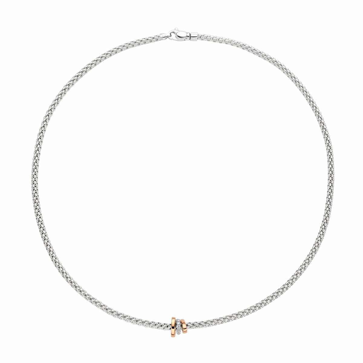 FOPE Prima 18ct White Gold Necklace With Multi-Tone Diamond Set And Plain Rondels - Berry's Jewellers