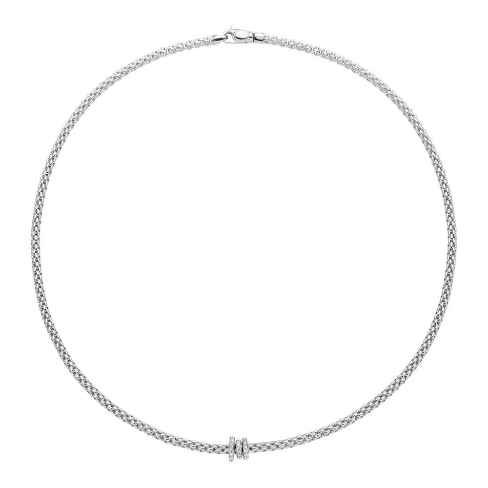 FOPE Prima 18ct White Gold Necklace With Three Diamond Set Rondels - Berry's Jewellers