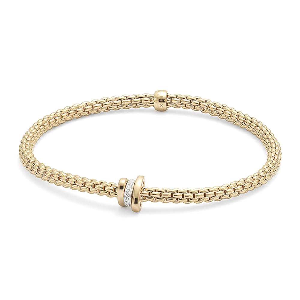 FOPE Prima 18ct Yellow Gold Bracelet With Diamond Set And Plain Rondels - Berry's Jewellers