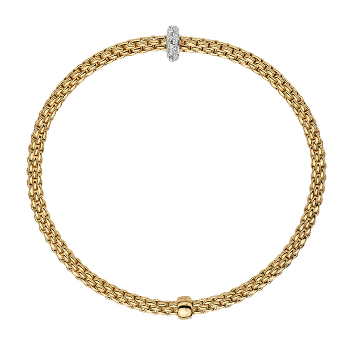 FOPE Prima 18ct Yellow Gold Bracelet With Pave Diamond Set Rondel - Berry's Jewellers