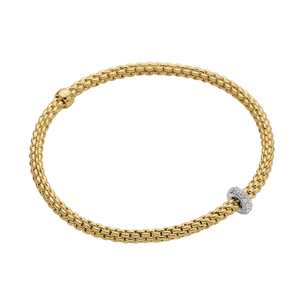 FOPE Prima 18ct Yellow Gold Bracelet With Pave Diamond Set Rondel - Berry's Jewellers