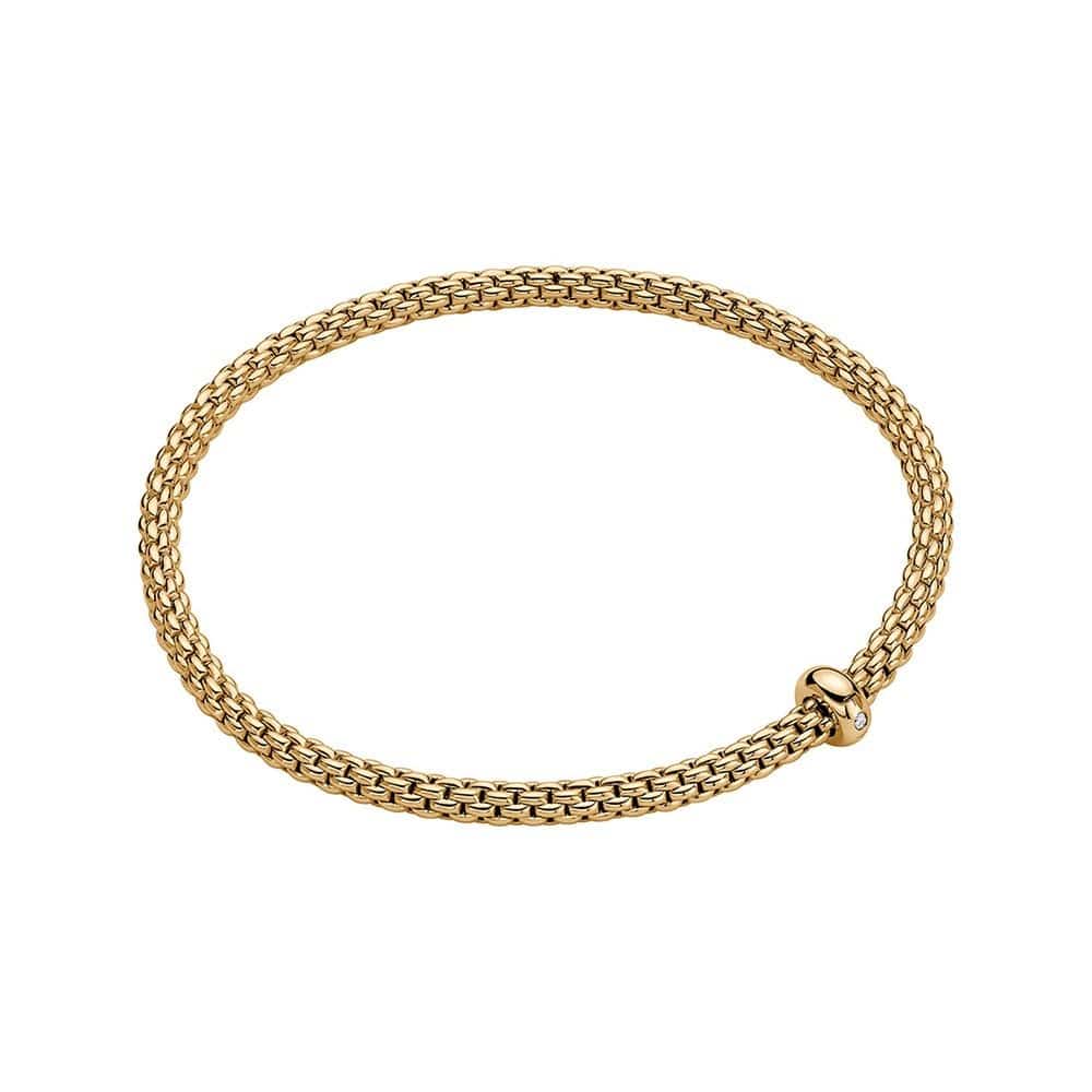 FOPE Prima 18ct Yellow Gold Fine Link Single Diamond Set Bracelet - Berry's Jewellers