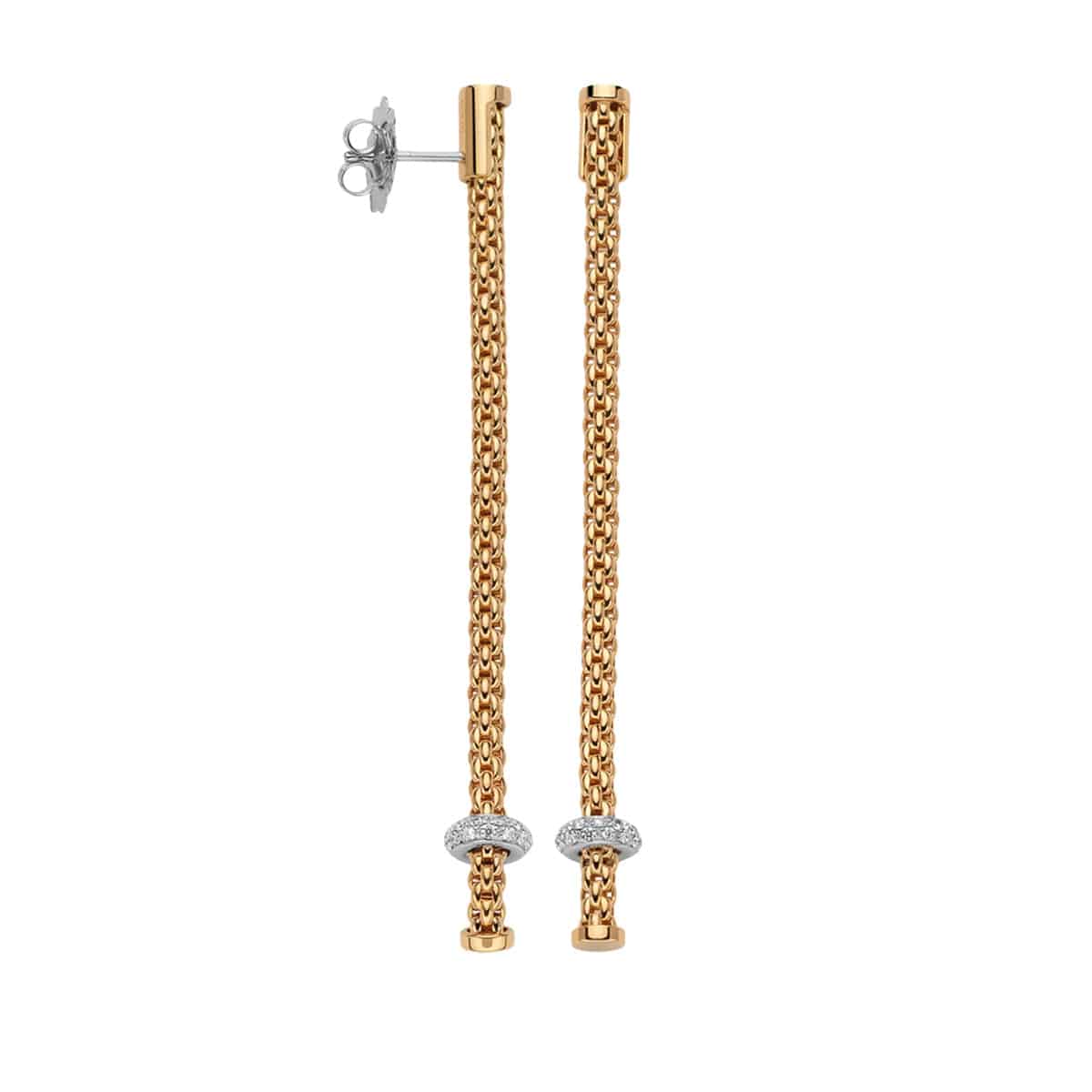 Prima 18ct Yellow Gold Long Diamond Set Drop Earrings