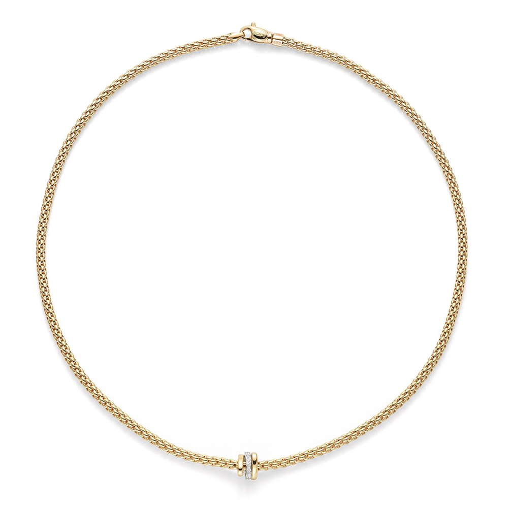 FOPE Prima 18ct Yellow Gold Necklace With Diamond Set And Plain Rondels - Berry's Jewellers