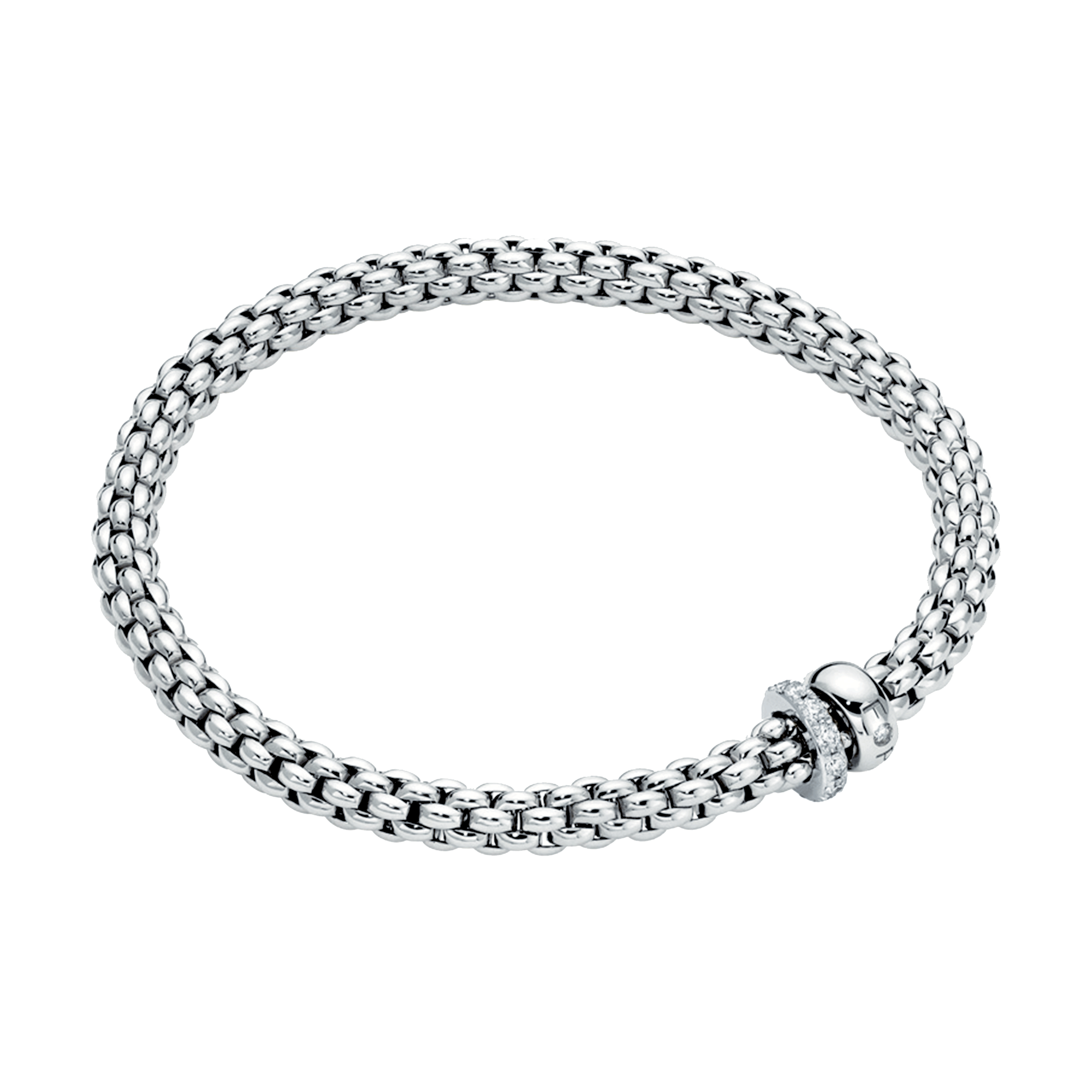 FOPE Solo 18ct White Gold Bracelet With Pave Diamond Set And Polished Rondels - Berry's Jewellers