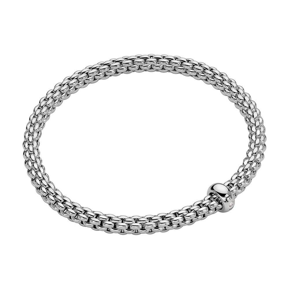 FOPE Solo 18ct White Gold Bracelet With Single Diamond Set Rondel - Berry's Jewellers