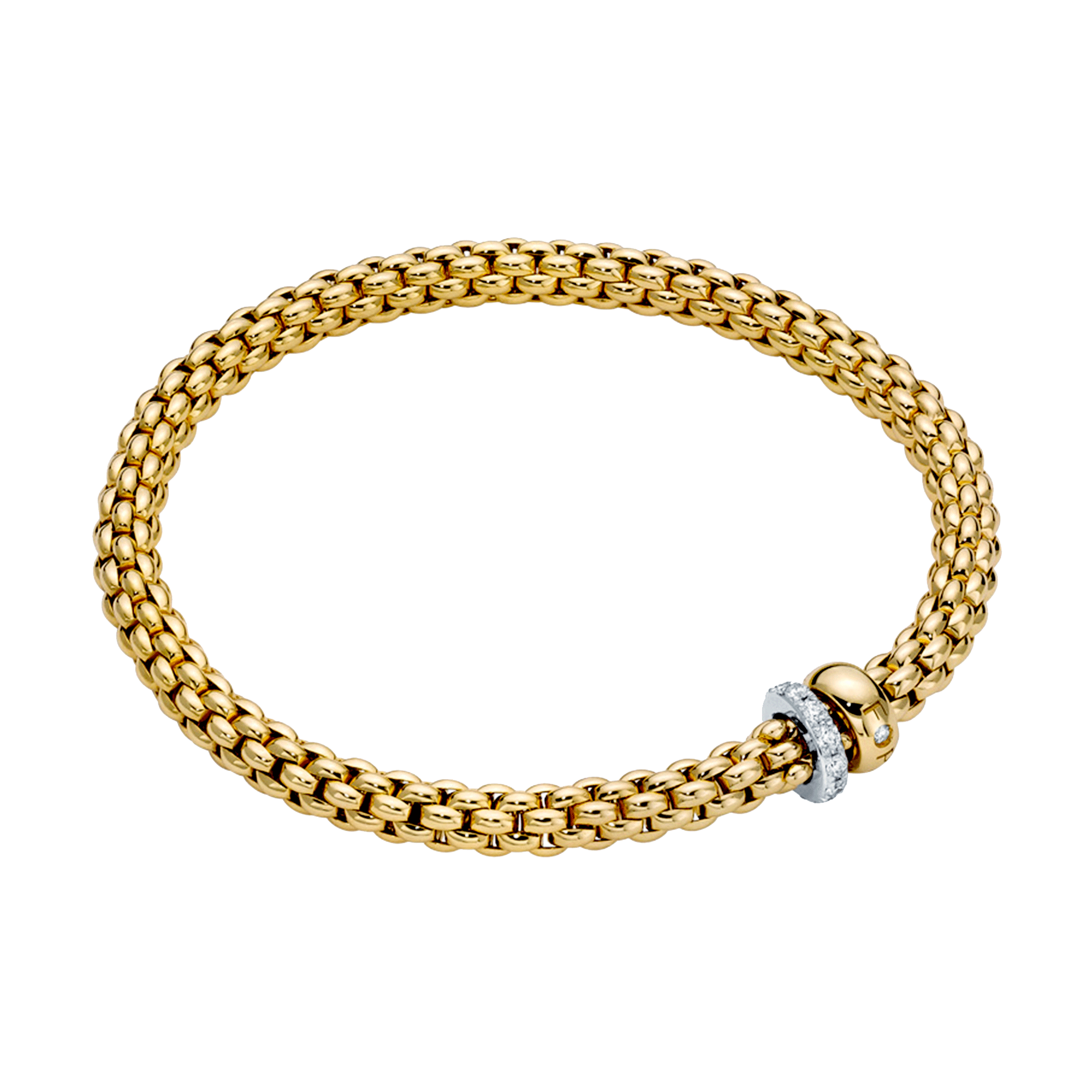 FOPE Solo 18ct Yellow Gold Bracelet With Pave Diamond Set And Polished Rondels - Berry's Jewellers