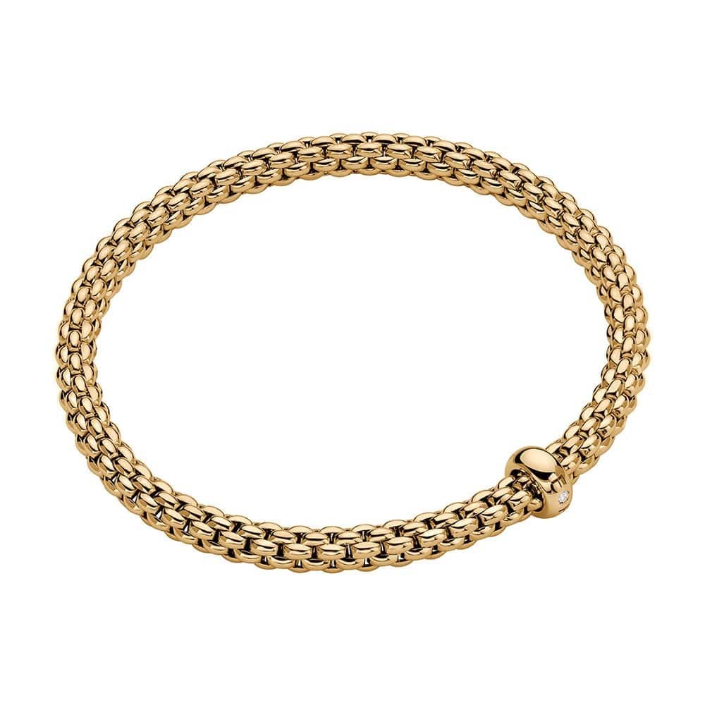 FOPE Solo 18ct Yellow Gold Bracelet With Single Diamond Set Rondel - Berry's Jewellers