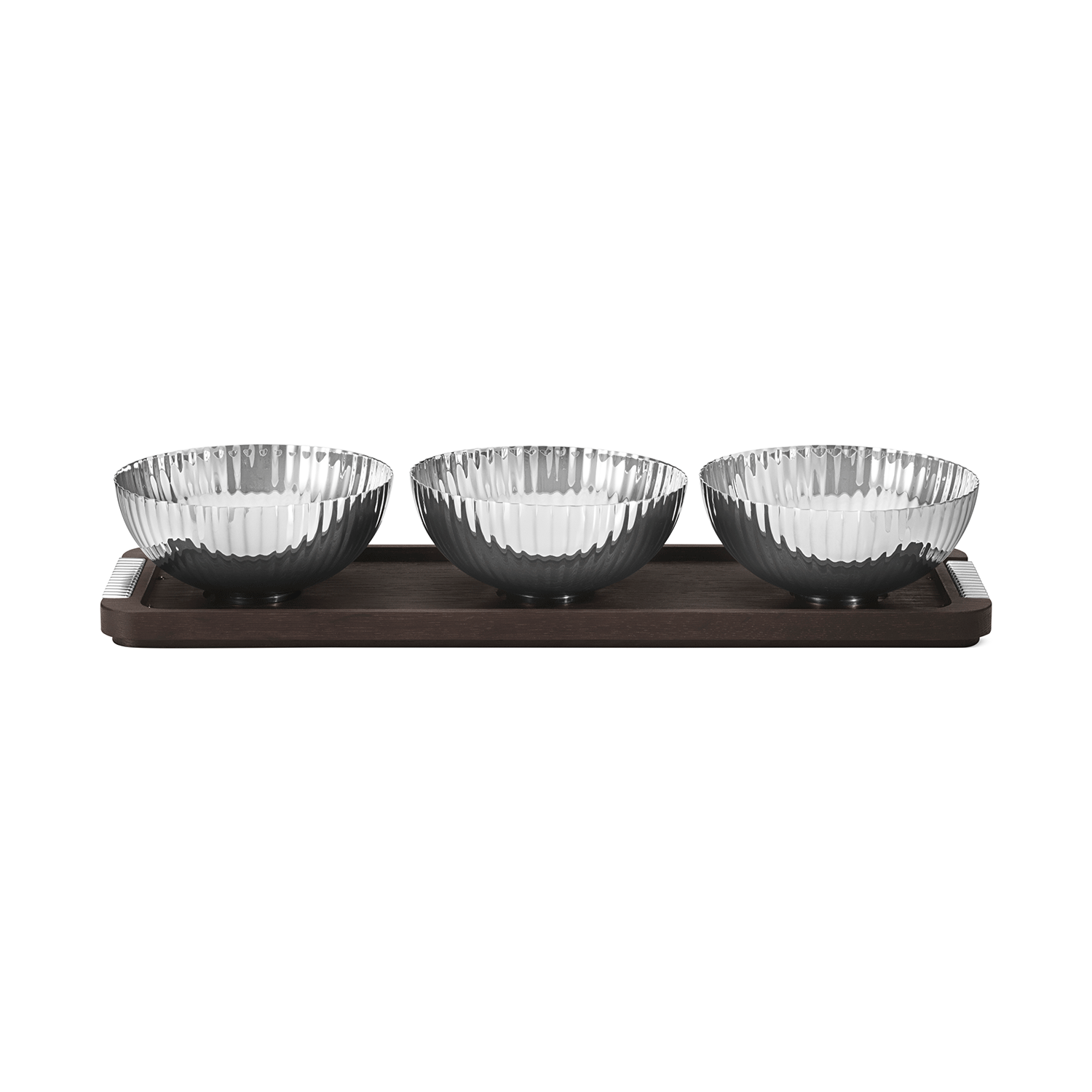 Bernadotte Triple Bowl Set in Stainless Steel with Smoked Oak Serving Tray