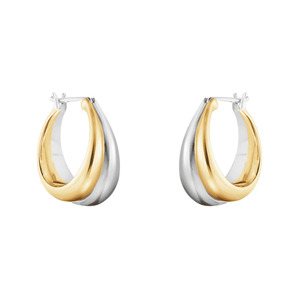 Georg Jensen Curve Sterling Silver & 18ct Medium Yellow Gold Hoop Stud Earrings - Berry's Jewellers