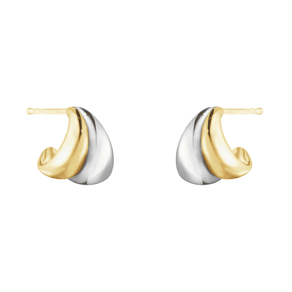 Georg Jensen Curve Sterling Silver & 18ct Yellow Gold Small Hoop Stud Earrings - Berry's Jewellers