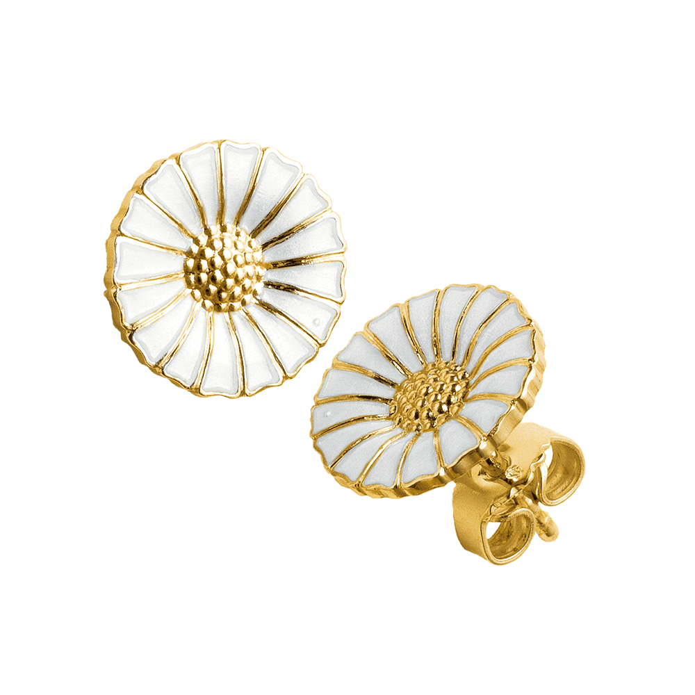 Daisy 18ct Gold Plated Sterling Silver & White Enamel Earrings