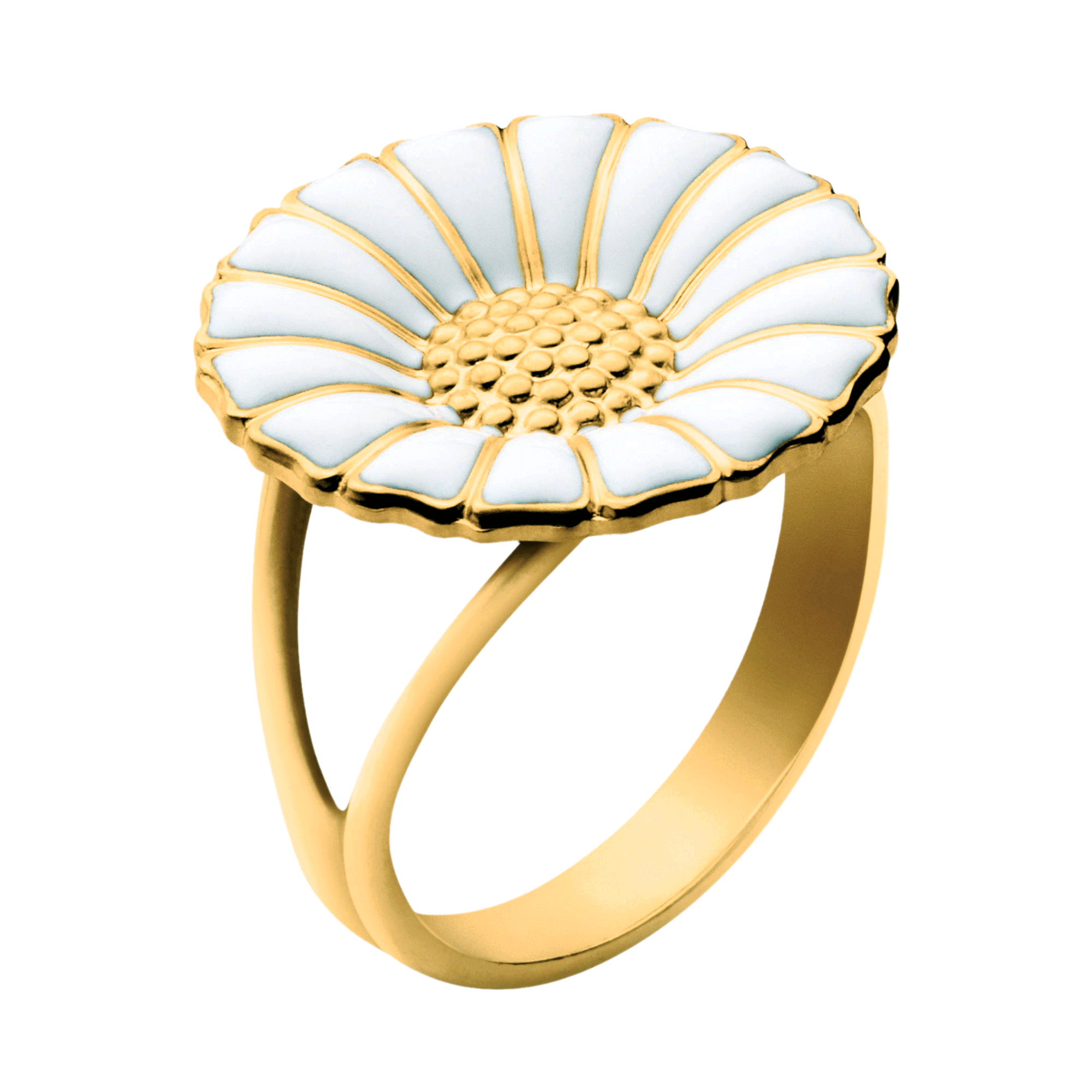 Daisy 18ct Yellow Gold Plated Silver And White Enamel Ring